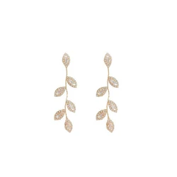 Adelante Latest Design Willow Leaf Gold Plated Diamond Simulant Earrings Jewelry For Lady