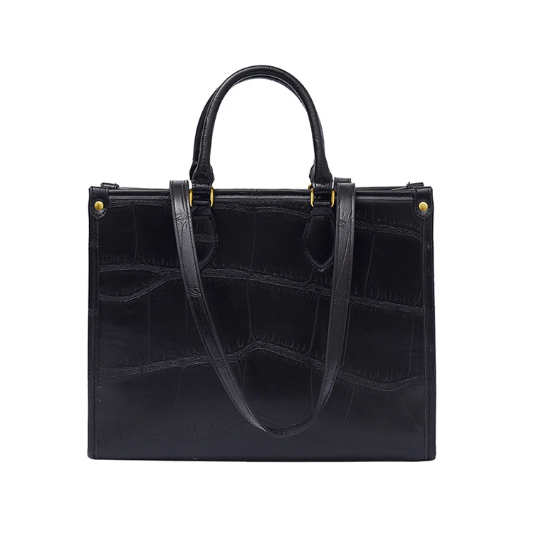 

EG408 Wholesale custom private label black white pu leather tote hand bag crocodile pattern trend handbag for women