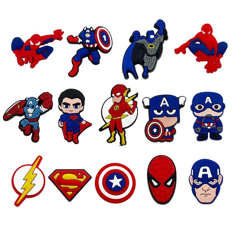 

14pcs a set cartoon Wholesale PVC Clog Shoe Decorations Charms Amazon Soft Rubber Shoe croc Charms As a gift for the child, As picture