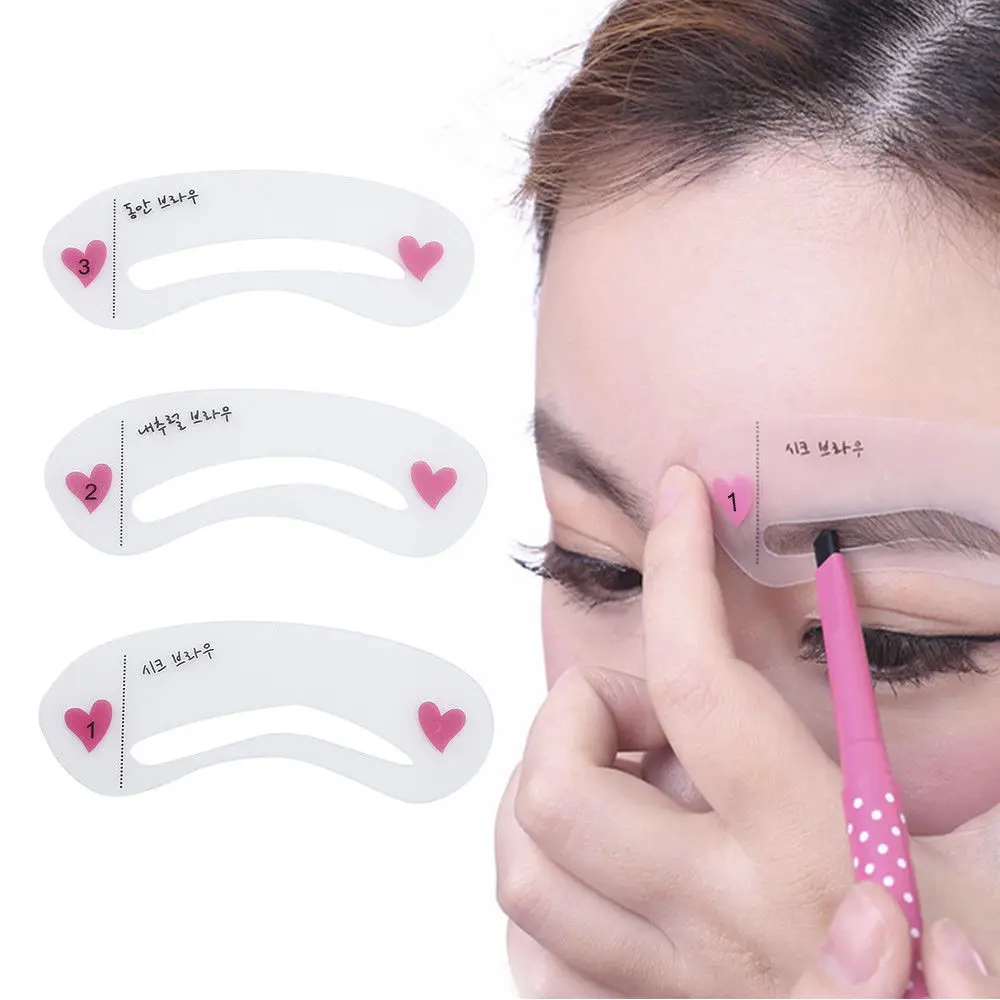 

3 Styles Reusable Template Eyebrow Drawing Card Brow Make-up Stencil Grooming Shaping Assistant
