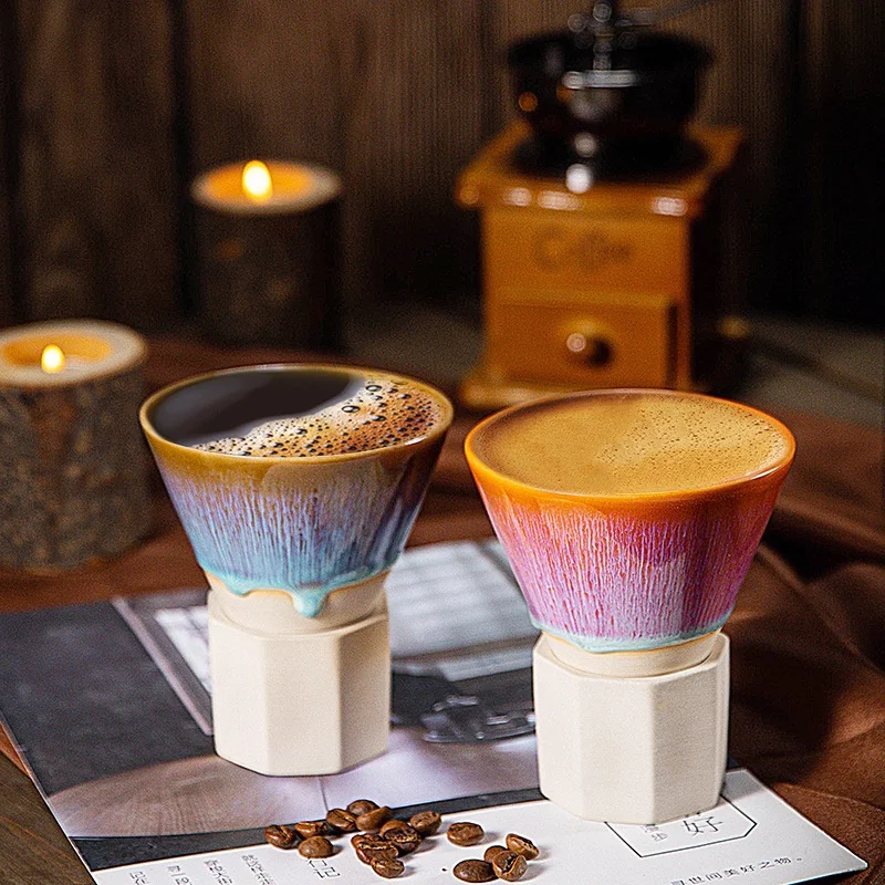 Middle East Handmade No Handle Funnel Base Kiln Transformed Into Espresso Ceramic Coffee Tea Cup Mug