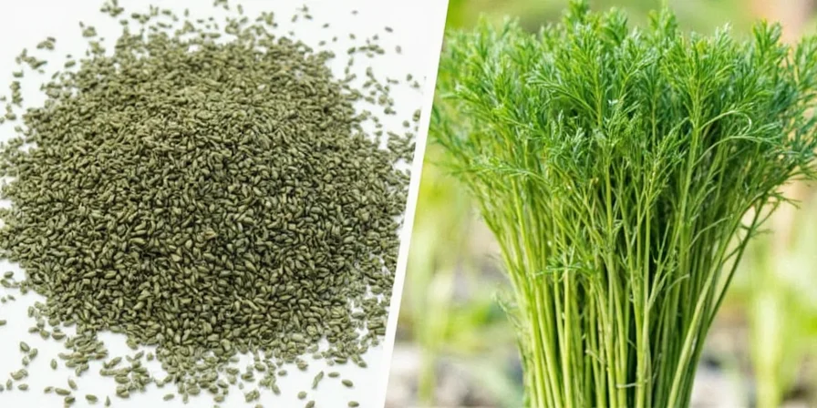 Close-up of dill plant showing leaves and seeds.
