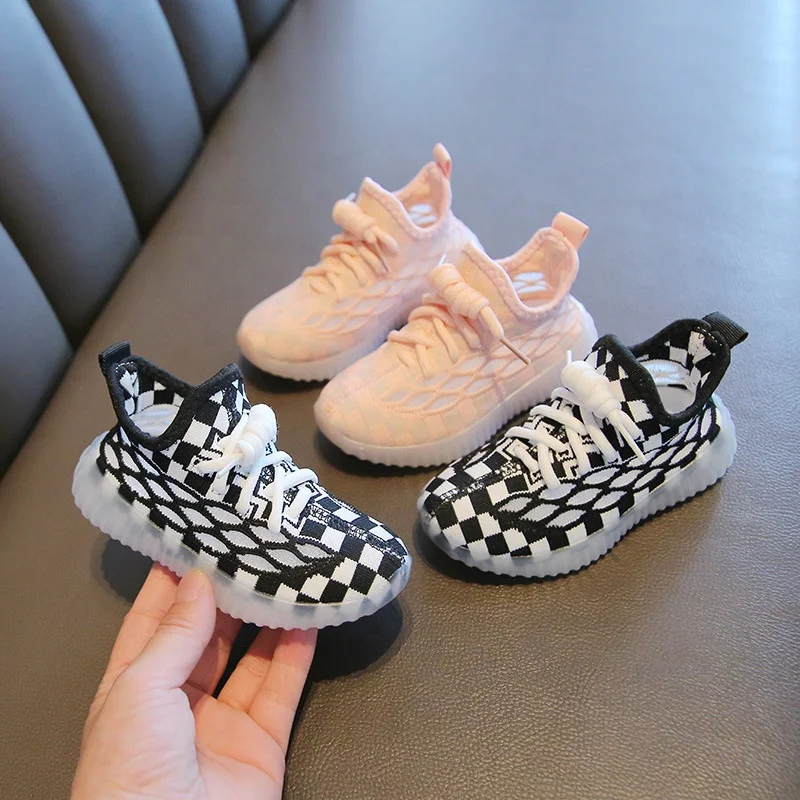 

Children's High-quality Zebra Yeezy Casual Sneakers Comfortable And Lightweight Flight Woven Running Walking Shoes, Black beige grey pink