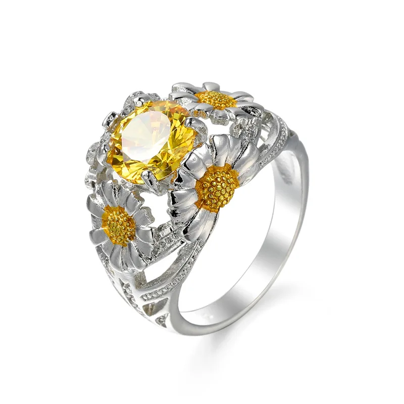 

Fashion minimalist jewelry yellow rhinestone sunflower zircon jewelry ring, As picture shows