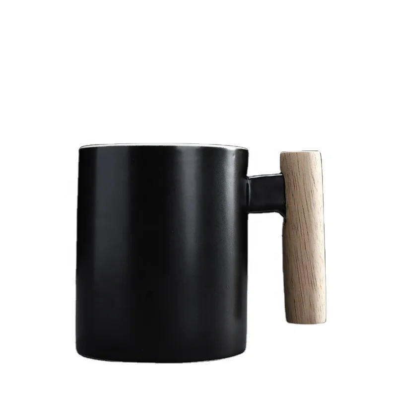 

Wholesale Porcelain Mug Coffee Mug Ceramic Custom Coffee Mug With Wooden Handle And Bamboo Lid, Black,white
