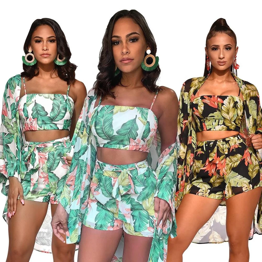 

Color Added Women'S Clothing Women'S Vest Printed Pants Chiffon Summer Fashion Printing Three Piece Set