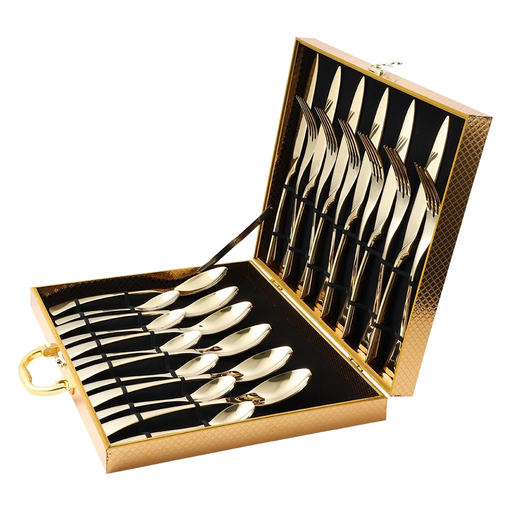 

24 Piece Cutlery Set Stainless Steel Flatware Set for Restaurant Silverware Set with Gold Box, Colors