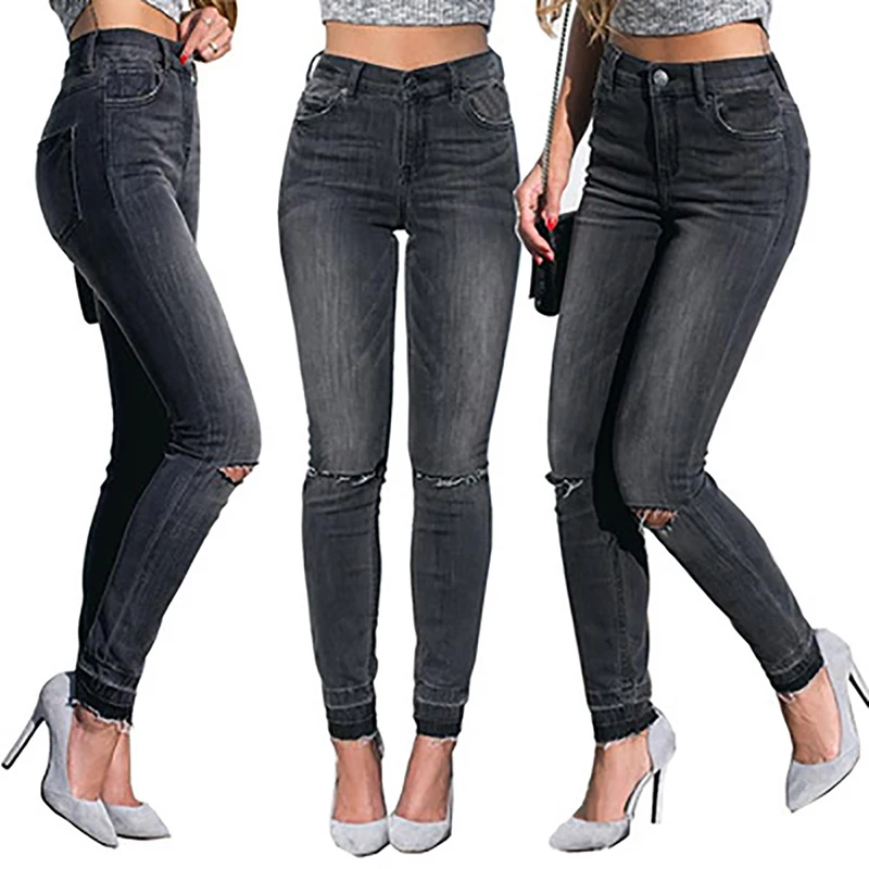 

Sexy Ripped Broken Holes Jeans 2021 Denim Straight Skinny Pants Trousers High Waist Plus Size Hollow Out Jeans For Women, Picture color