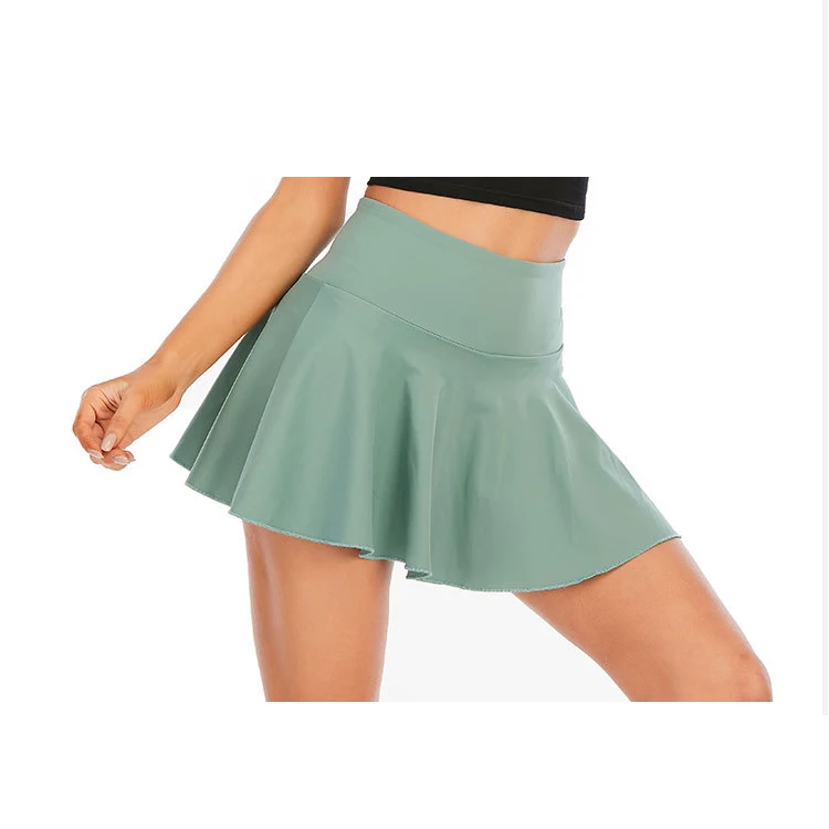 

2022 Women Tops Fashionable Custom Logo Nylon Fitness Gym Yoga Pleated Tennis Skirt with Side Pocket, 15 colors