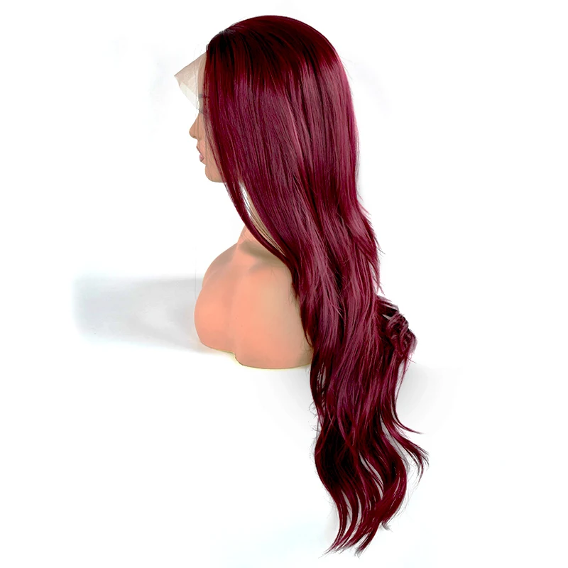 

HD lace front high temperature New Women's Fashion Burgundy Fiber Heat Resistant Lady synthetic hair wigs