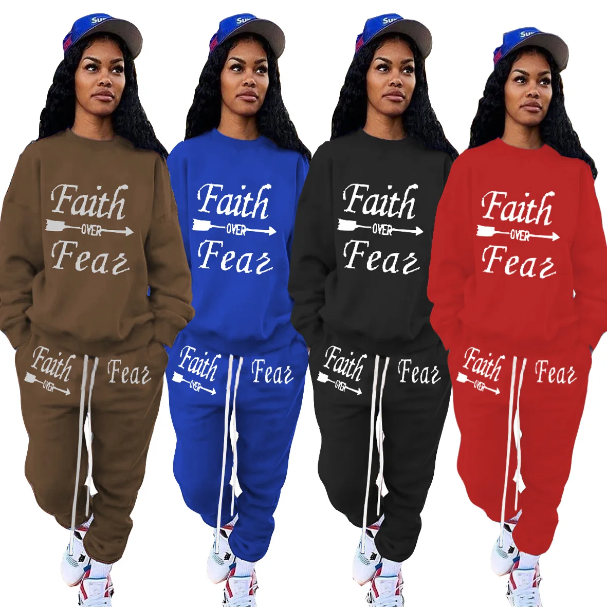 

Wholesale Private Label Sweat Pant Sets Unisex Two Piece Letter Print Round Neck Long Sleeve Women Sweat Suits
