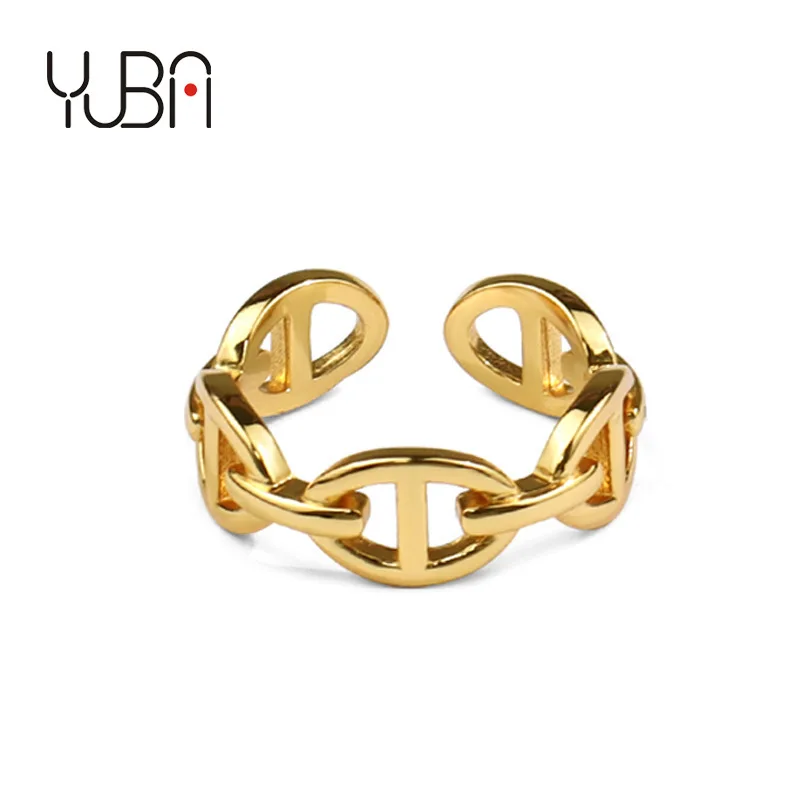 

Ins Trendy Pig Nose Ring 18k Gold Filled Rings Chain Women Adjustable DD Letter Ring For Girls Jewelry