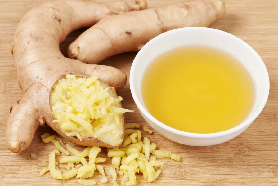 Fresh ginger root with grated ginger and tea ingredients