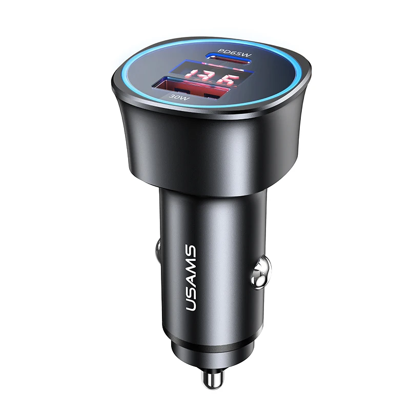 

USAMS CC146 95W total Dual Ports QC 3.0 PD Fast Charge USB C Car Charger with Digital Display