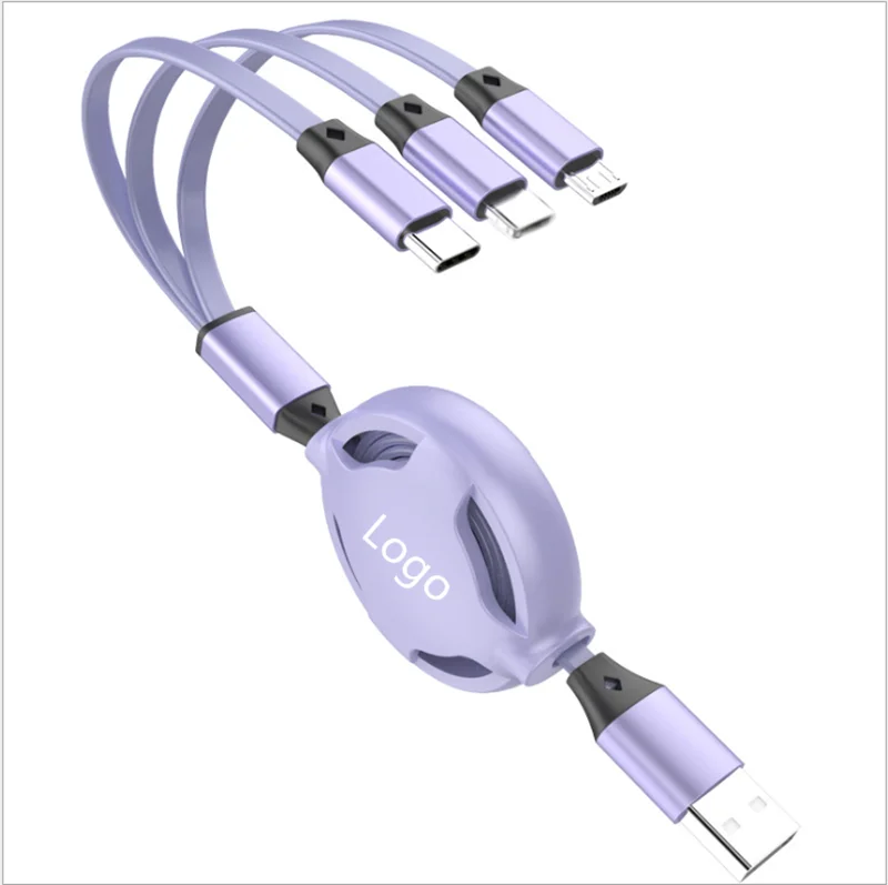 

Logo OEM New design 2020 Multi Usb Charger Cable Retractable 3 In 1 Multiple Charging Cord 3 In 1 Charger flat Cable