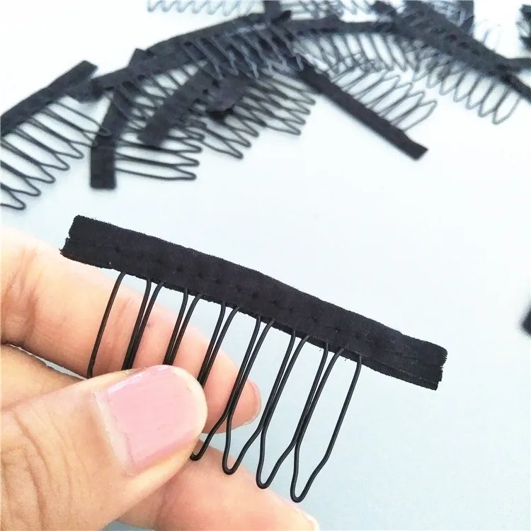 

black cloth 100 pieces/lot wig accesseries tools 7-teeth black cloth wig comb clips for wigs