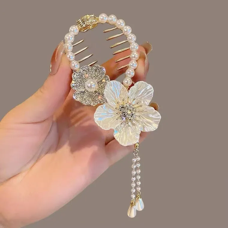 

Accesorios para el cabello Rhinestone Hairpin Ponytail Buckle Women Gifts Barrette Accessories Pearl Flower Tassel Hair Clip