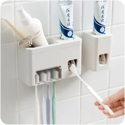 

Factory direct sales automatic toothpaste holder squeezer ,wall mounted hands free bathroom toothbrush holder, White