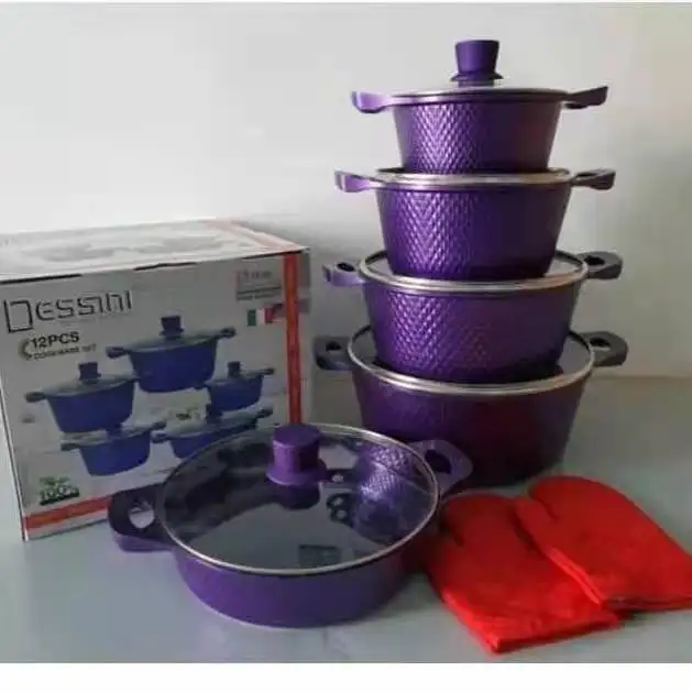 

12pcs DESSINI die casting non stick aluminum cookware set high quality pot set