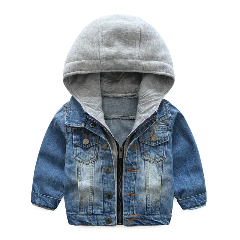 

High Quality 2021 Wholesale Hot Sale Long Sleeve Cotton Denim Jacket Kids Boy Fashion Double-layer Hooded Coat kids jackets, Light blue