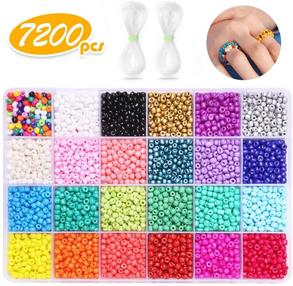 

3300pcs 7200 pcs Glass Seed Beads 4mm 3mm Wholesale Mixed Colors Small Pony Beads Elastic String for Bracelet Jewelry Making, Black,colorful