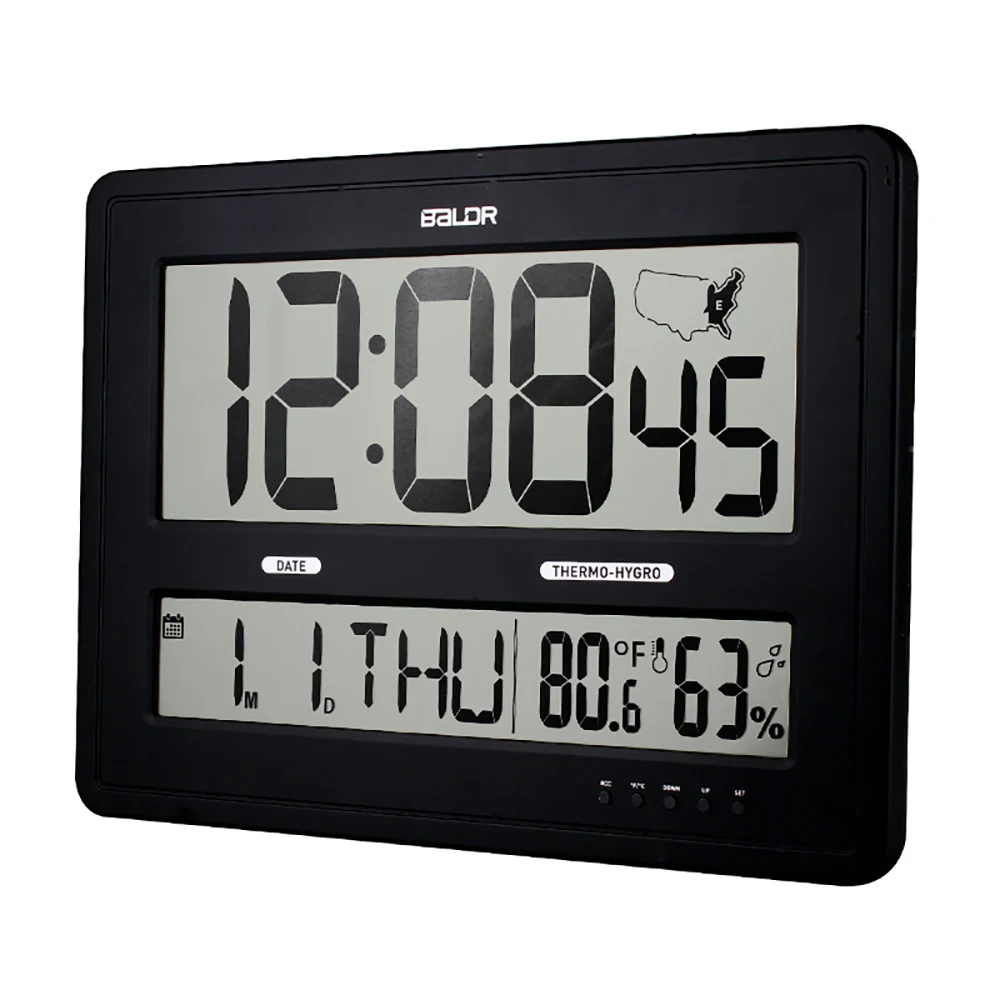 

Large LCD Alarm Clock Digital Wall Clock Home Office Simple Desk US Radio Clocks with Temperature Calendar