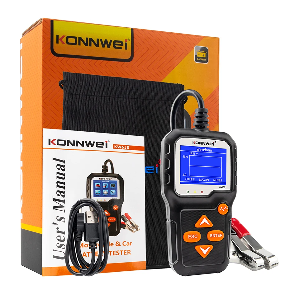 

KONNWEI KW650 12V Car 6V Motorcycle Battery Tester System Analyzer 2000CCA Charging Cranking Test Tools for The Cars Pk KW600