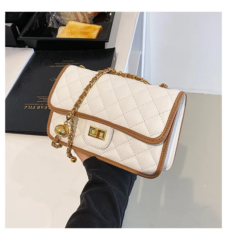 

High quality geometric ball chains designer purses and handbags for women 2022 fashion brand square leather bags ladies purse, Black, white, khaki, brown, green