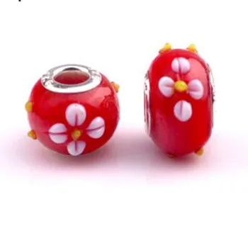 

2017 Newest Fashion Loose Beads With Flower Inside Murano Glass Charm Bead For Colorful Bracelet, Green,dark blue,black,blue,red