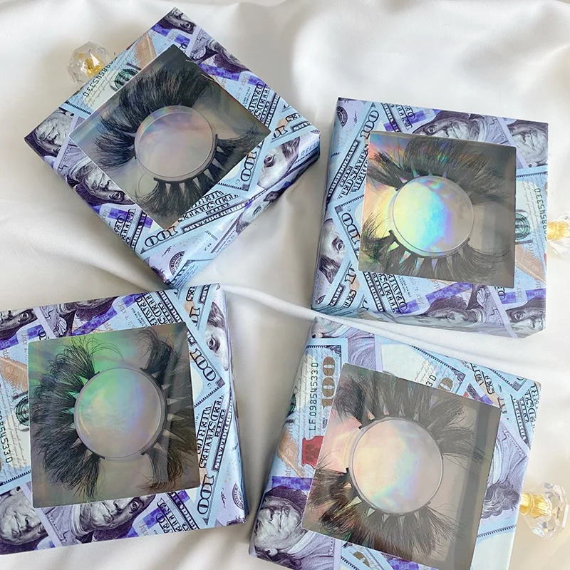 

Wholesale fluffy full strip lashes 25mm false custom mink eyelashes money lashbox packaging with logo