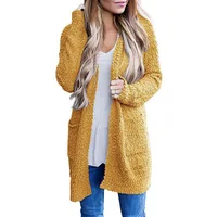 

Women Long Sleeve Popcorn knit Soft Chunky Knit Sweater Open Front Cardigan Outwear with Pockets