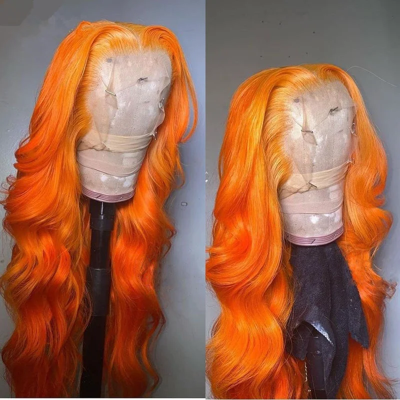 

Body Wave Orange Colored Human Hair Wigs For Black Women Transparent Lace Front Wig Frontal Full Pre Plucked Remy