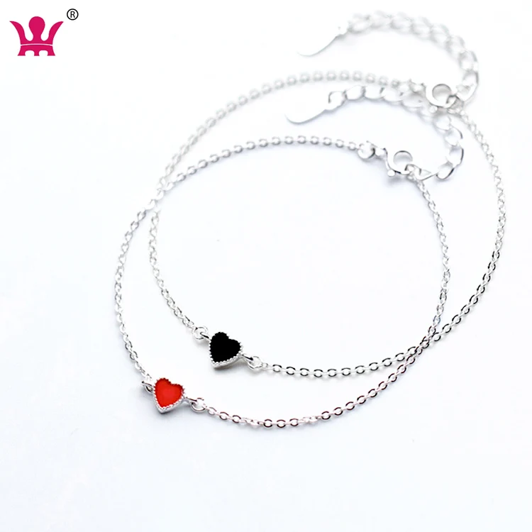 

Simple And Sweet Love Sterling Silver 925 Black Or Red Colour Heart Bracelet For Girls Students