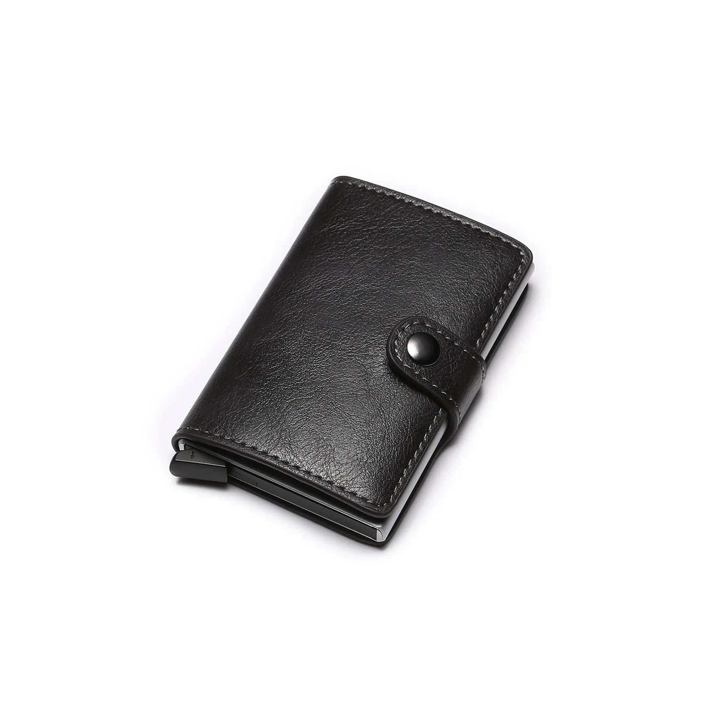

Factory OEM Custom Logo PU Leather Pocket Wallet RFID Blocking Aluminum Box Case Credit Card Holder Wallet for Men Women, Customized