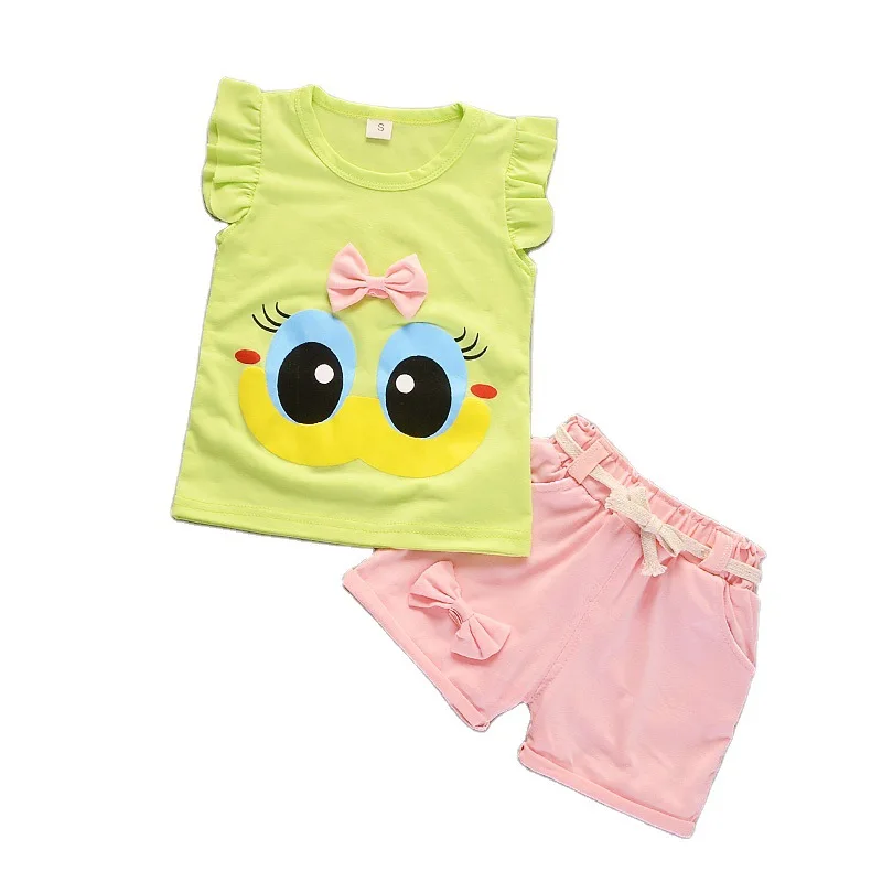 

Summer Girls Kids Girl Floral Bowknot Sleeveless Top + Shorts Pants Casual Sets Children's Girls