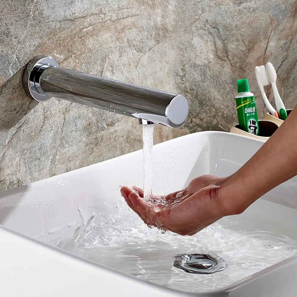 
FLG Modern wall mounted Washbasin Automatic Sensor Water Tap, chrome brass Sensor basin faucet for bathroom 