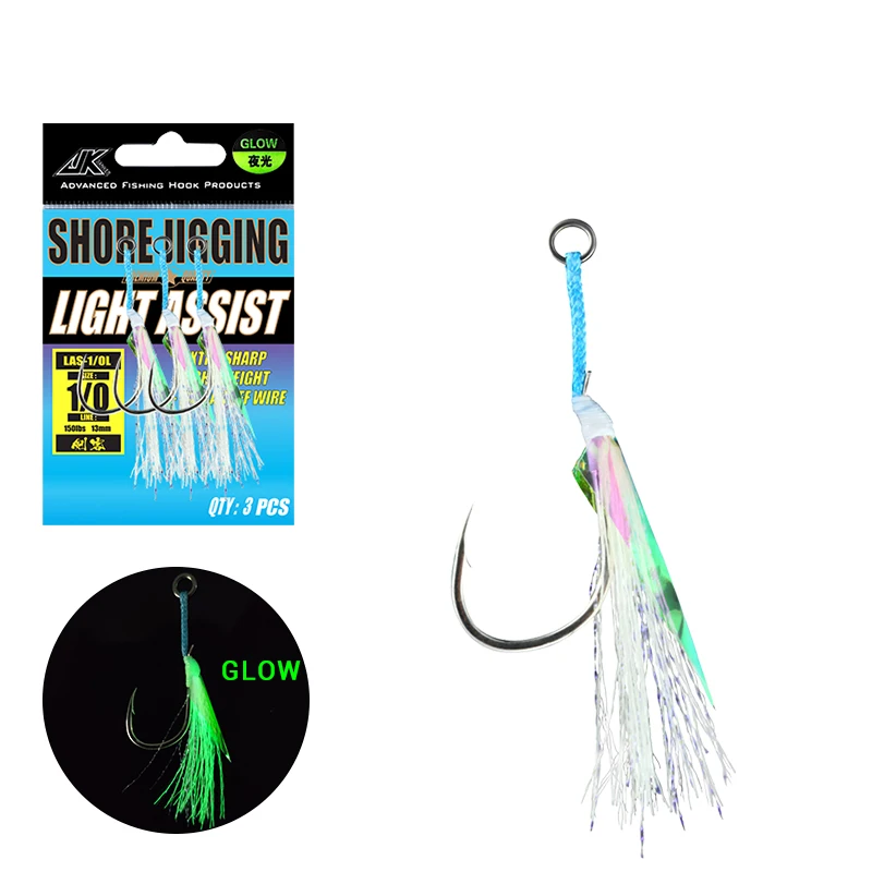 

Hot Sale JK LAS-L Series Luminous/Bright Double Assist Hook Set High Carbon Steel Fishing Hooks