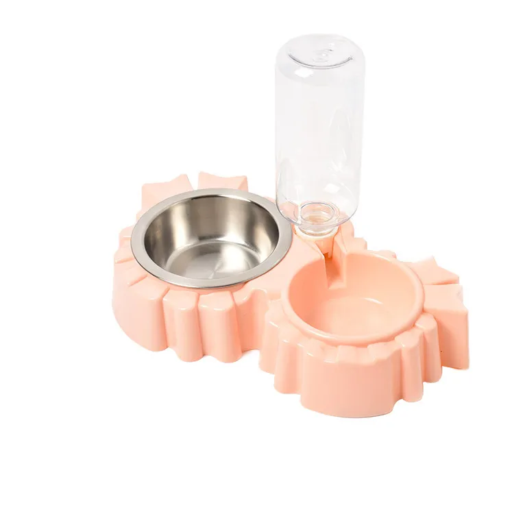 

Pure Color Pet Plastic Automatic Drinking Water Dog Double Bowl Cat Rice Bowl Stainless Steel Dog Bowl, Picture showed