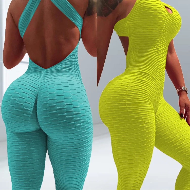 

Jacquard Backless Sport Fitness Ladies Sexy Jumpsuit Cross Back Yoga Wear Fitness Jumpsuit