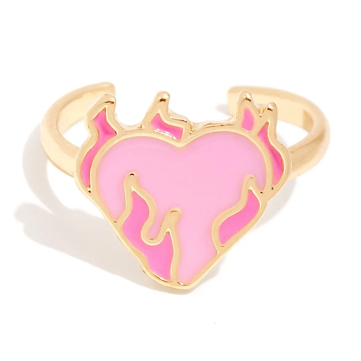 

Ins Adjustable Pink Flame Heart Shape Enamel Ring 18k Gold Plated Jewelry Ring Brass Heartbreaker Mood Ring For Women, Colorful