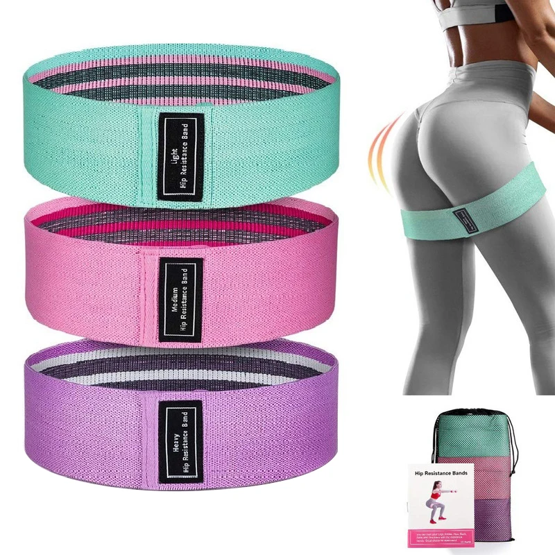 

Set of 3 Cotton Elastic Band Hip Booty Circle Fabric Fitness Resistance Loop Bands Set