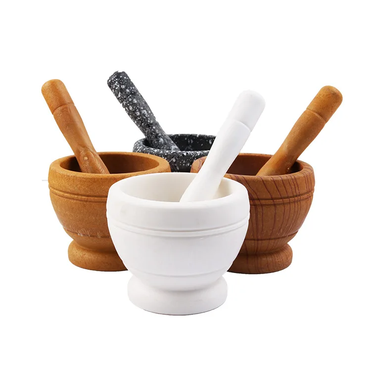 

H751 Kitchen Wooden Garlic Press Machine Multifunction Manual Ginger Spice Pestle Press Grinder Bowl Bamboo Wooden Garlic Masher, Multi colour