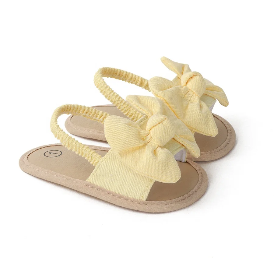 

0-1 Year Baby Girls Shoes Summer Canvas sandals Toddler Casual Baby Beach Shoes with Bow, As picture