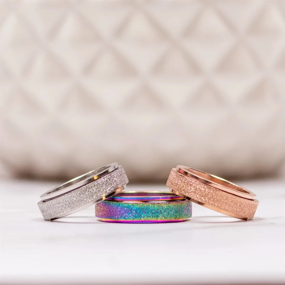 

New Invent Stainless Steel Glitter Spinner Anxiety Ring, As the picture show