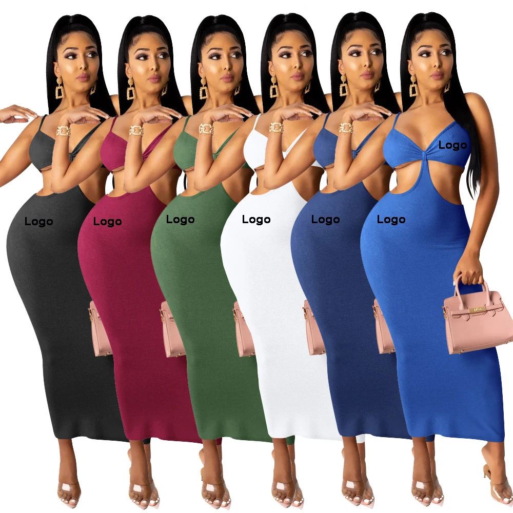 

Low MOQ Sundress Women Summer Long Dress Deep V Neck Party Long Bodycon Night Club Dresses Irregular Plain Maxi Dress For Ladies, Picture color
