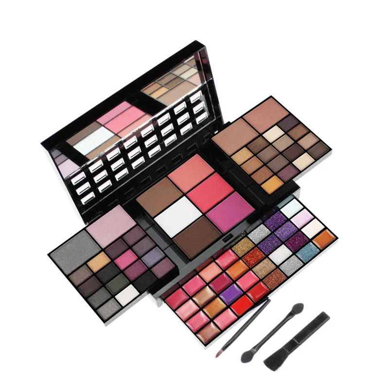 

74 colours eyeshadow cardboard Blush lipstick highlighter natural eye shadow pallete glitter brush combination in stocks