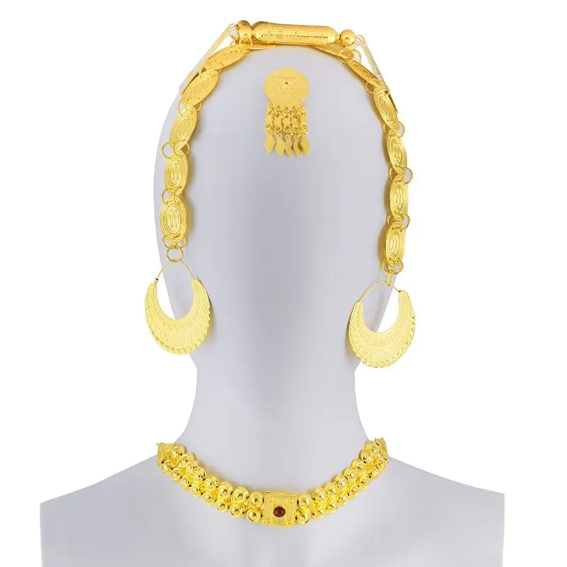 

Ethlyn 24K Gold Plated Eritrean Ethiopian Wedding Five-pieces Choker Sets Stone Women African Jewelry Sets S84