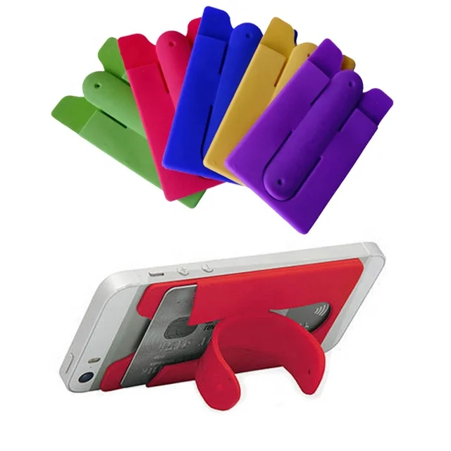 

Universal Custom Stick-on Silicone Mobile Phone Credit Card Holder/Money Clip Wallet With Smartphone Stand,Cell Phone Case Grip