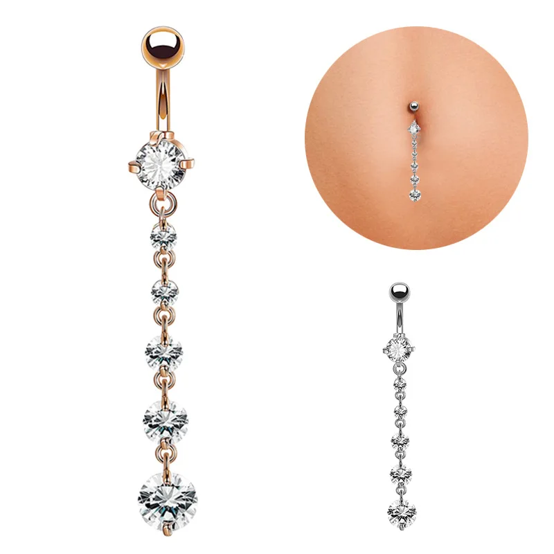 

belly button ring creative six-link zircon umbilical button umbilical ring puncture jewelry stainless steel belly button nail