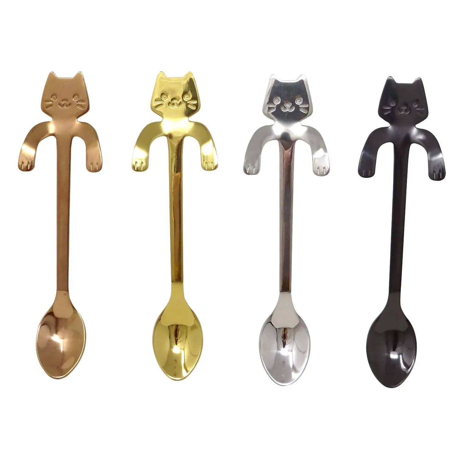 

Coffee Spoon Cute Cat Spoon Long Hanging Spoon for Dessert Stirring Drink Mixing Milkshake, Silver/gold/rose gold/black/rainbow/blue/purple